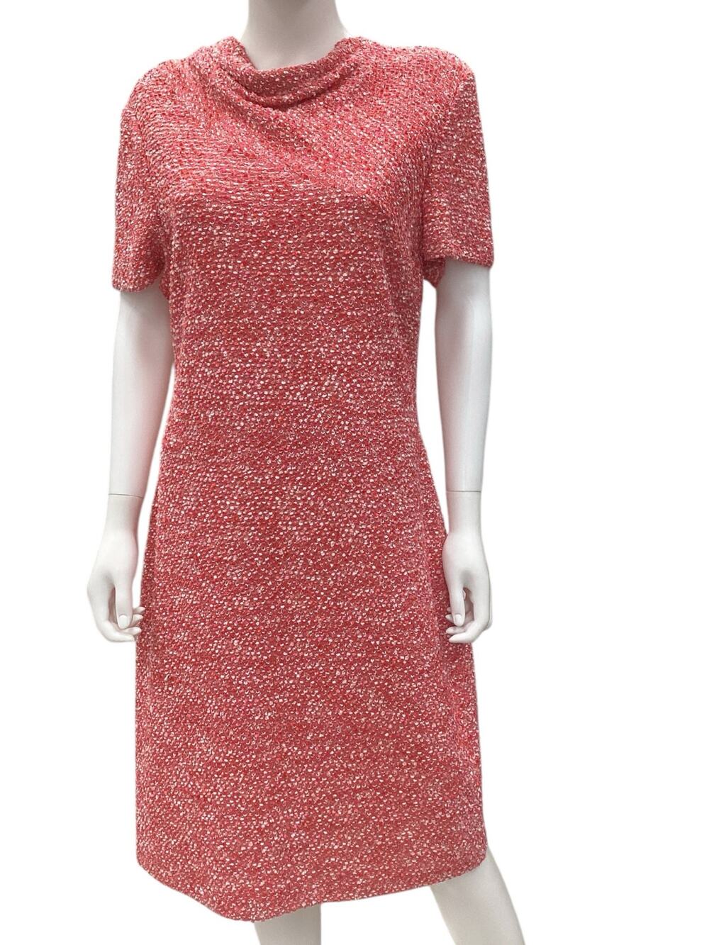 St. John Dress Women’s Size 14 Tweed with Slight Cowl Neck in Coral